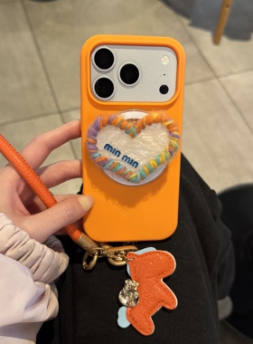 ins韩系活力橙毛绒爱心支架新年小马橙色手提适用苹果14Promax手机壳12女13pro苹果15promax韩15
