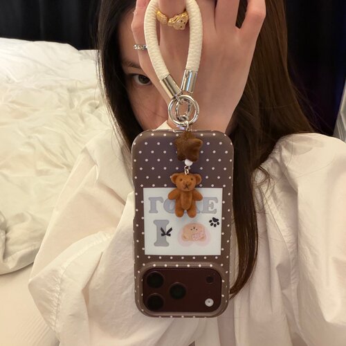 咖色小熊波点链条适用18romax手机壳16女16pro 17promax韩iphoneduo女17Pro
