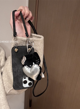 ins简约甜酷猫咪牛仔斜挎适用苹果14Promax手机壳16女16pro苹果17promax韩15苹果17