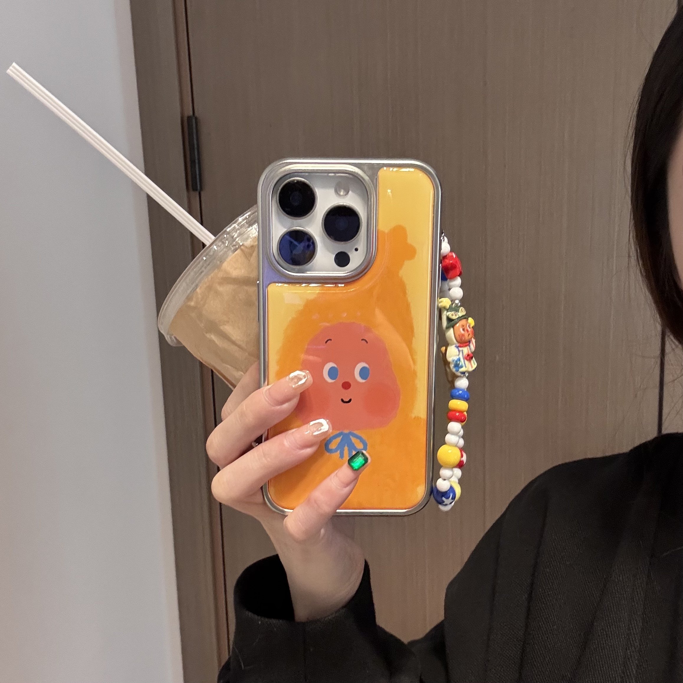 ins韩系可爱卡通星星人甜橙气质彩珠挂链适用苹果14Promax手机壳16女16pro苹果17promax韩15苹果17