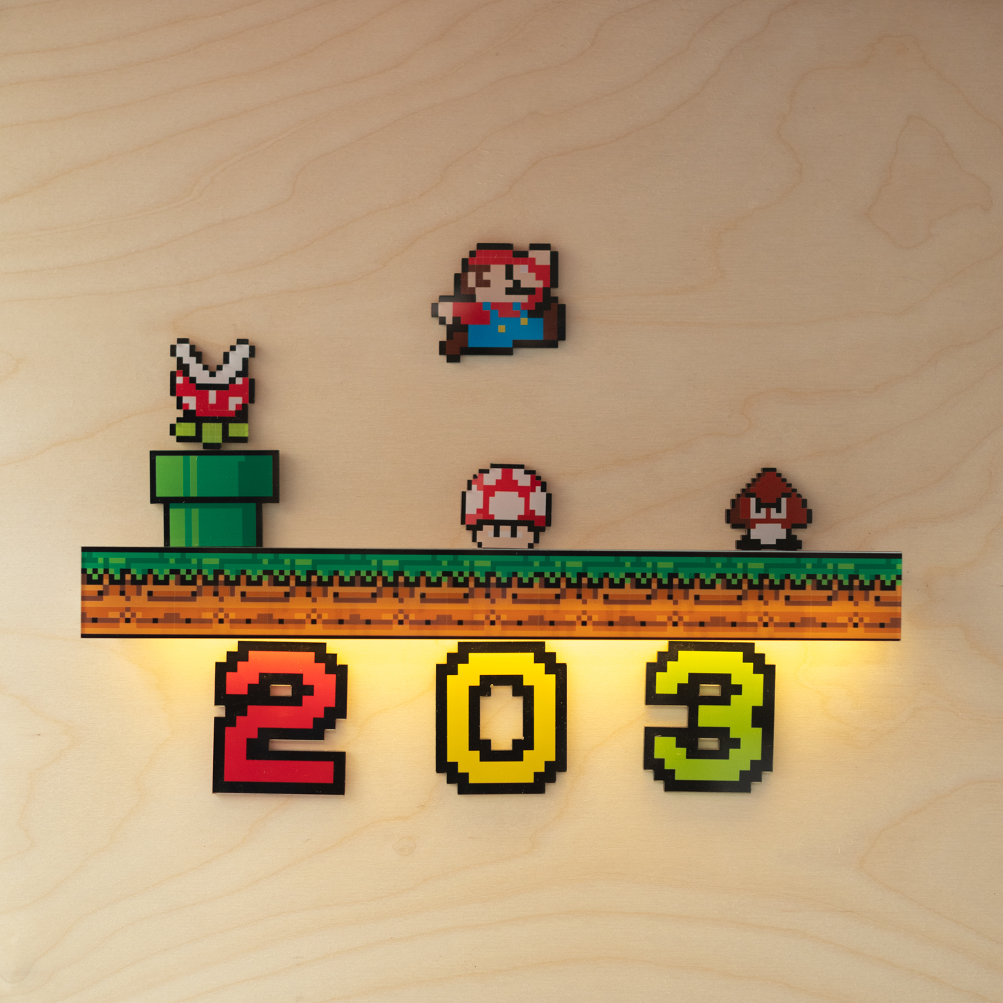 有趣入门牌号高颜值自粘发光数字超级玛丽马里奥门牌号码牌家用