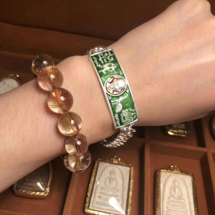 泰国佛牌 LP瑞手链泰历2557年索丽绿色纯银手链