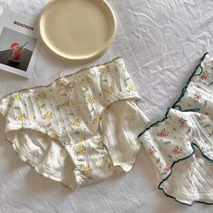 纯棉内裤女清新小碎花甜美木耳边全棉裆抗菌底少女裤衩子情窦初开