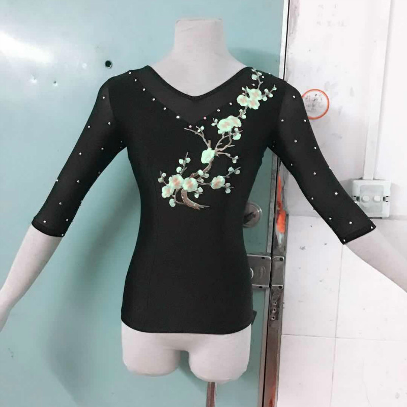 新款摩登国标舞上衣订做华尔兹交谊舞练功服弹力修身广场舞演出服