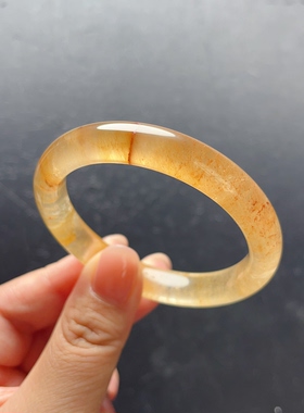 新品上架  天然黄兔毛发晶手镯女款正圆圈口女士54.2mm