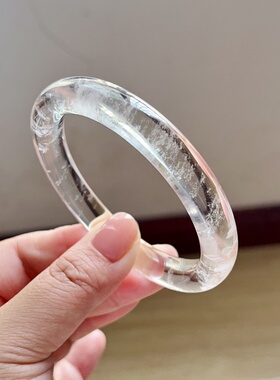 新品上架天然白水晶手镯女款正圆圈口女士大圈口60.6mm