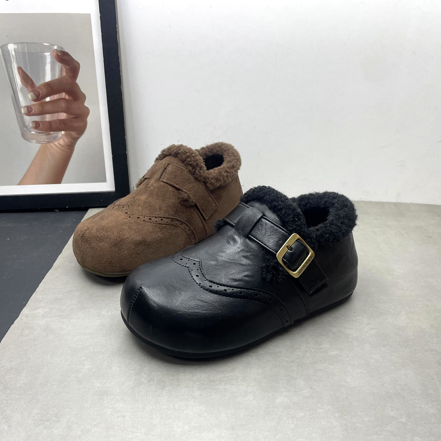 2025冬季新款女鞋圆头深口一脚蹬厚底英伦风复古毛口勃肯鞋女棉鞋,女鞋,棉鞋,淘宝优惠券,粉丝福利购,淘宝优惠卷