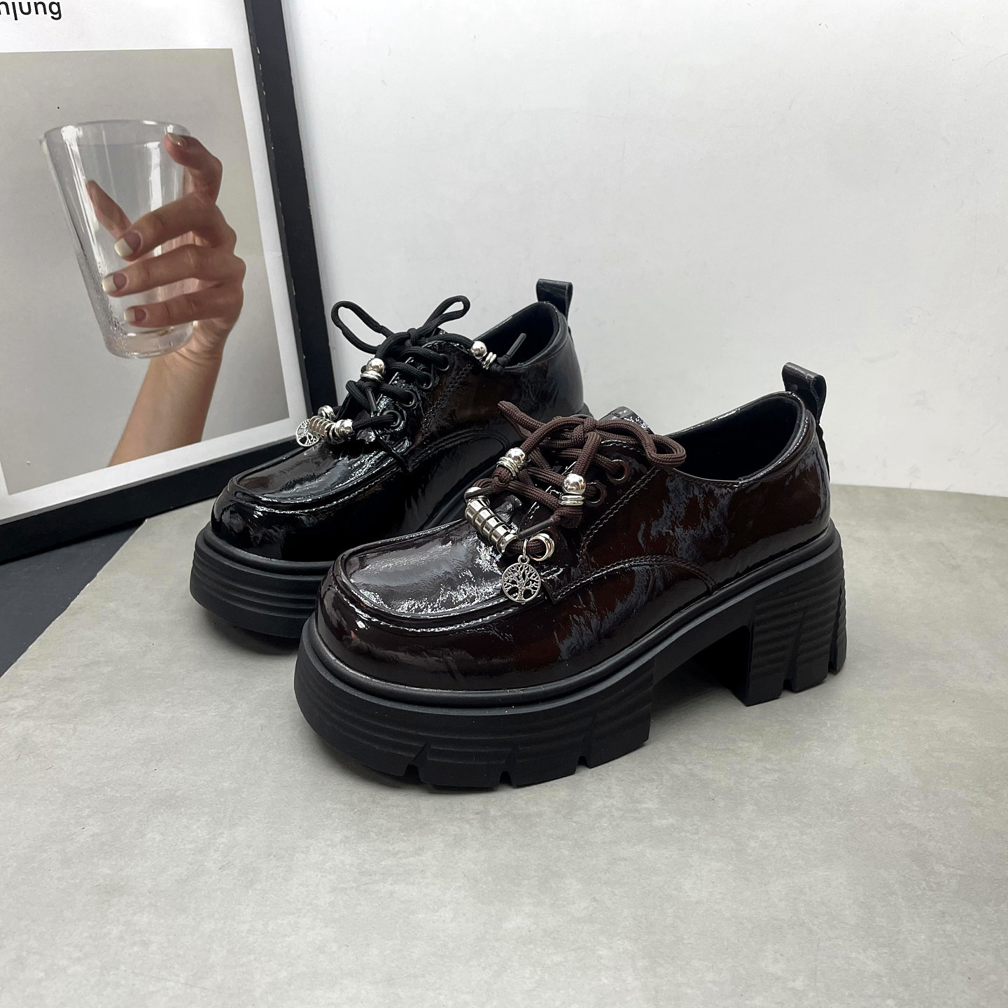 工厂处理女鞋2026春季新款深口系带英伦风复古粗跟厚底乐福鞋皮鞋,女鞋,深口单鞋,淘宝优惠券,粉丝福利购,淘宝优惠卷