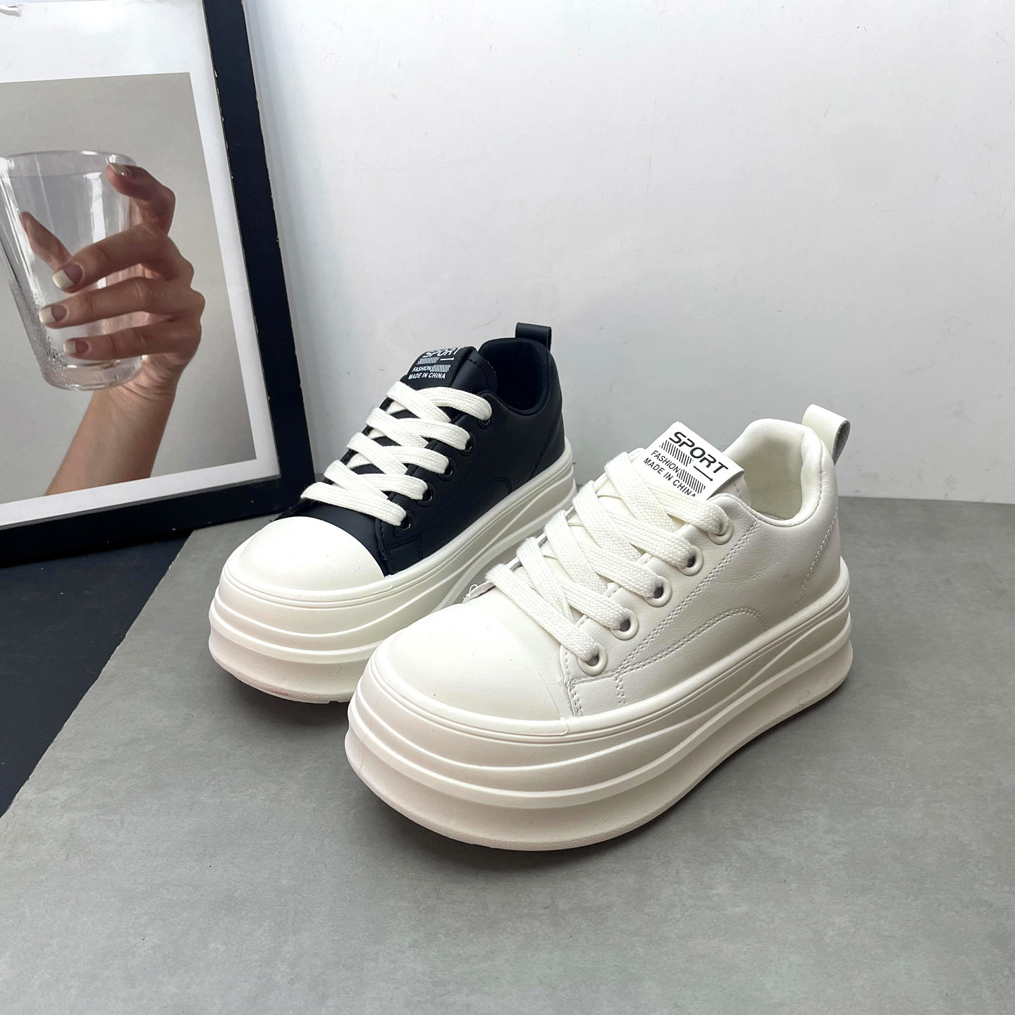 2026春季新款女鞋圆头深口系带松糕厚底小白鞋增高休闲女士单鞋,女鞋,深口单鞋,淘宝优惠券,粉丝福利购,淘宝优惠卷