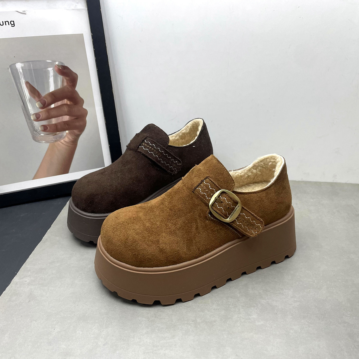 2025冬季新款圆头深口一脚蹬松糕厚底加绒保暖复古勃肯鞋女士棉鞋,女鞋,棉鞋,淘宝优惠券,粉丝福利购,淘宝优惠卷