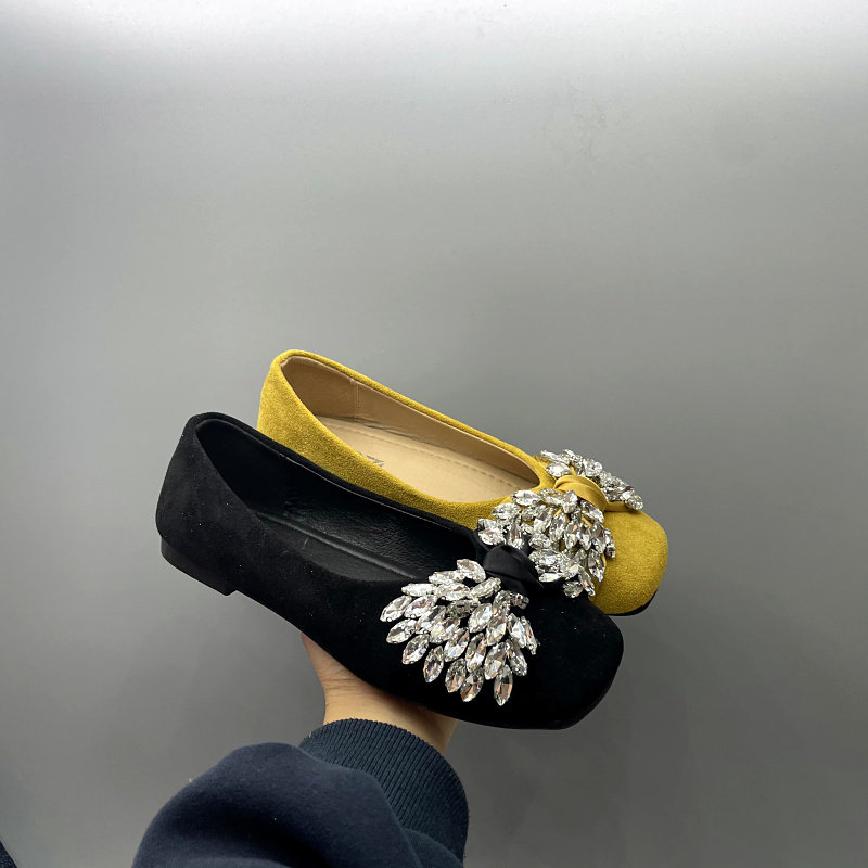 工厂处理2025春季新款方头浅口软底水钻蝴蝶结时尚瓢鞋优雅女单鞋,女鞋,浅口单鞋,淘宝优惠券,粉丝福利购,淘宝优惠卷