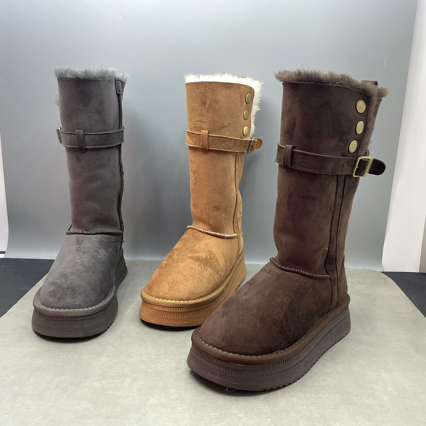 2025冬季新款雪地靴圆头松糕厚底高筒靴加厚保暖骑士靴女棉靴子