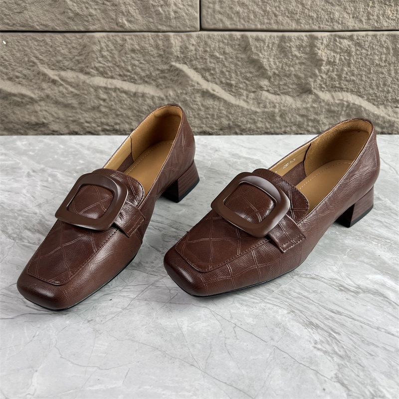 工厂断码处理真皮女鞋2025秋季新款英伦风复古乐福鞋粗跟女士单鞋,女鞋,深口单鞋,淘宝优惠券,粉丝福利购,淘宝优惠卷