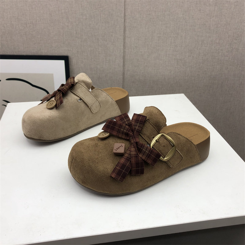 2026春季新款蝴蝶结包头拖厚底防滑增高女士半拖鞋外穿勃肯鞋