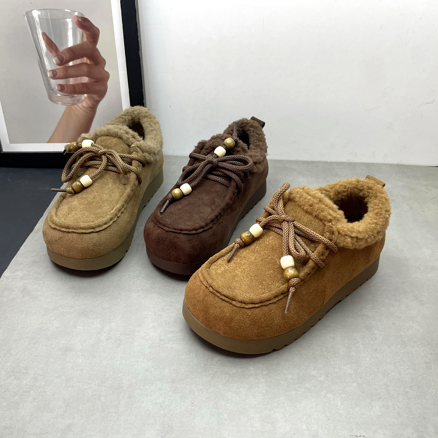 2025冬季新款女鞋圆头深口系带英伦风复古勃肯鞋加绒保暖女士棉鞋