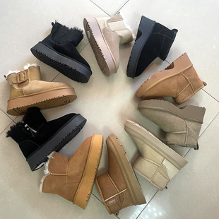 断码清仓处理2025冬季新款磨砂牛皮加厚保暖厚底雪地靴韩版女短靴