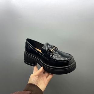 新款 女单鞋 时尚 皮鞋 英伦风一脚蹬粗跟厚底乐福鞋 工厂处理2025春季
