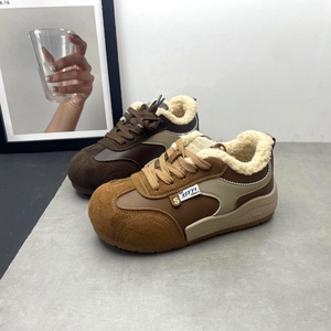 2025冬季新款女鞋圆头深口系带加绒保暖复古德训鞋休闲百搭女棉鞋