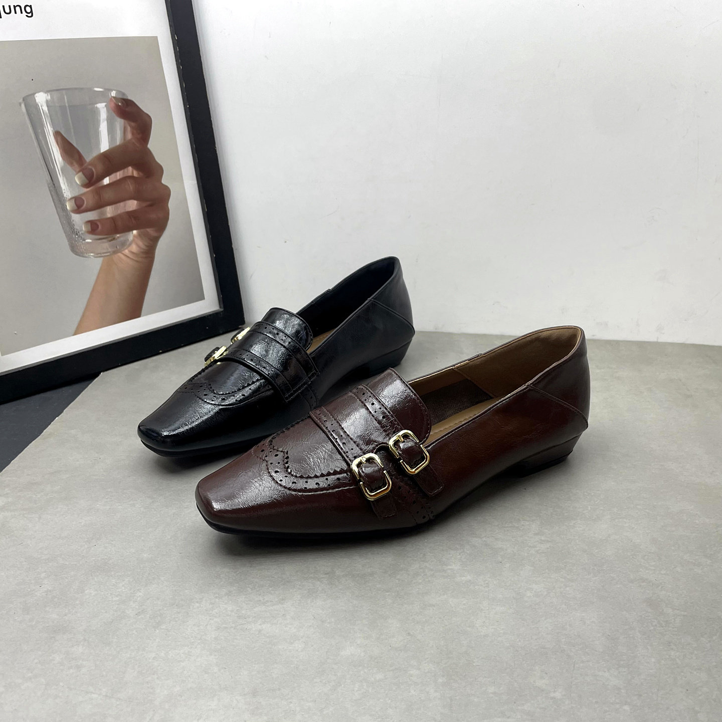 2026春季新款方头深口一脚蹬气质英伦风复古时尚皮鞋雕花女士单鞋,女鞋,深口单鞋,淘宝优惠券,粉丝福利购,淘宝优惠卷