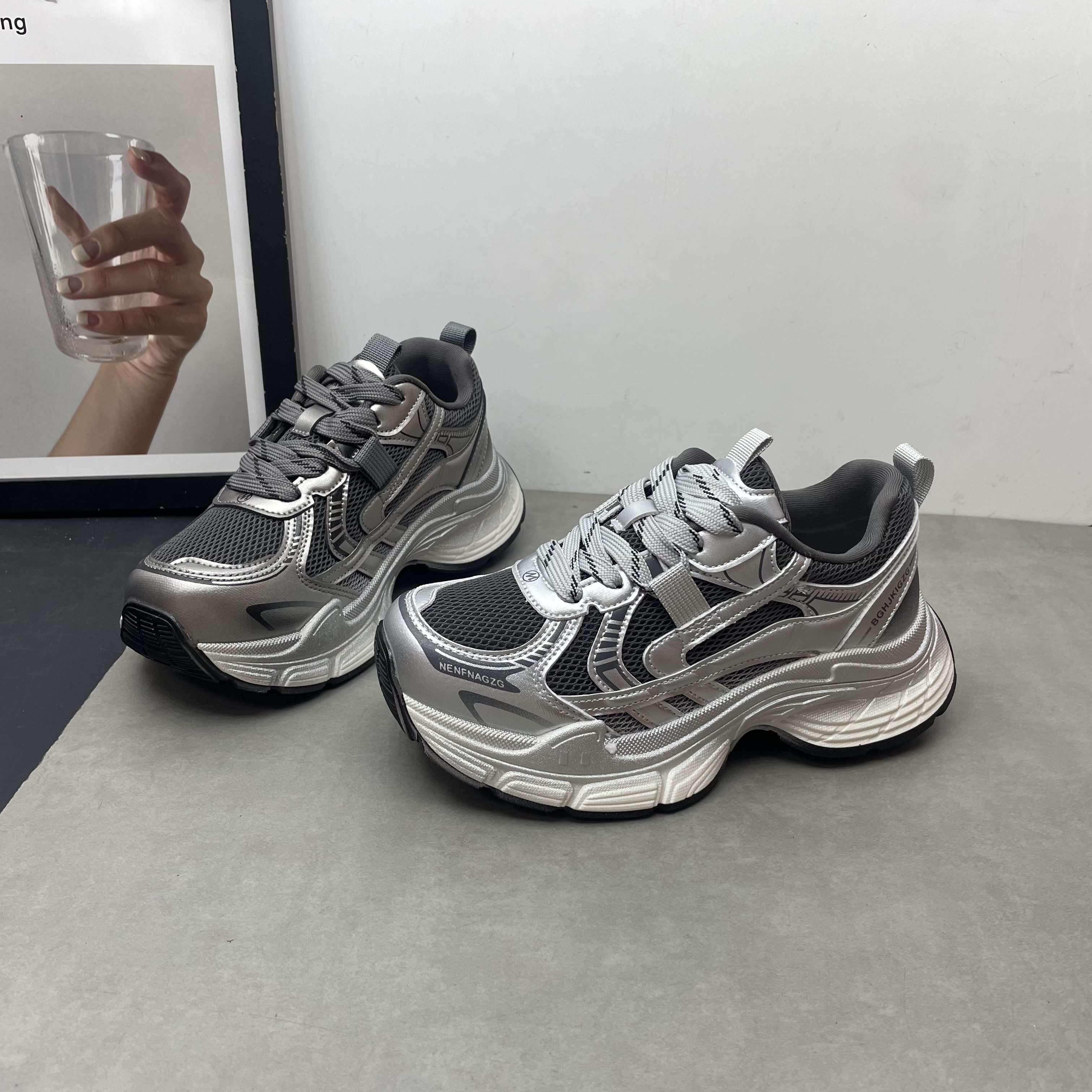 2026春季新款老爹鞋圆头深口系带松糕厚底运动百搭休闲鞋网面女鞋,女鞋,深口单鞋,淘宝优惠券,粉丝福利购,淘宝优惠卷