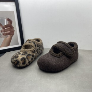 2025冬季新款女鞋圆头玛丽珍毛毛鞋韩版加绒保暖厚底魔术贴女棉鞋