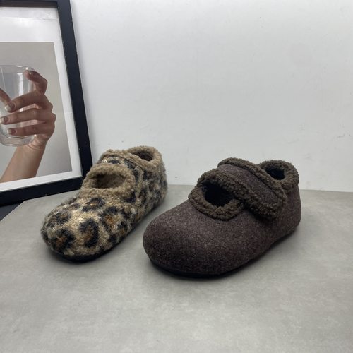 2025冬季新款女鞋圆头玛丽珍毛毛鞋韩版加绒保暖厚底魔术贴女棉鞋