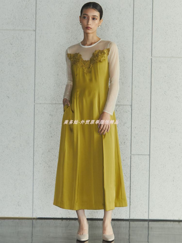 外贸原单日系连衣裙长裙喇叭裙lagunamoon蕾丝双层晚宴裙