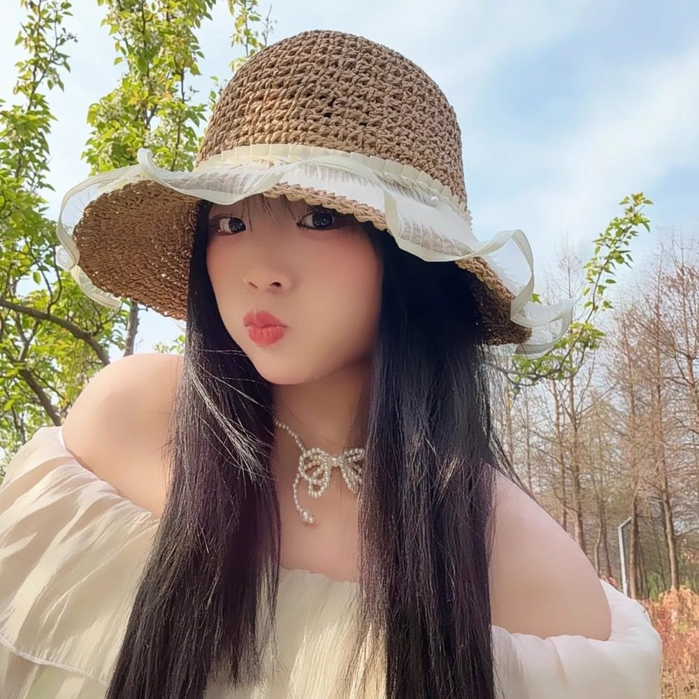 气质显脸小蕾丝草女夏透气渔夫帽