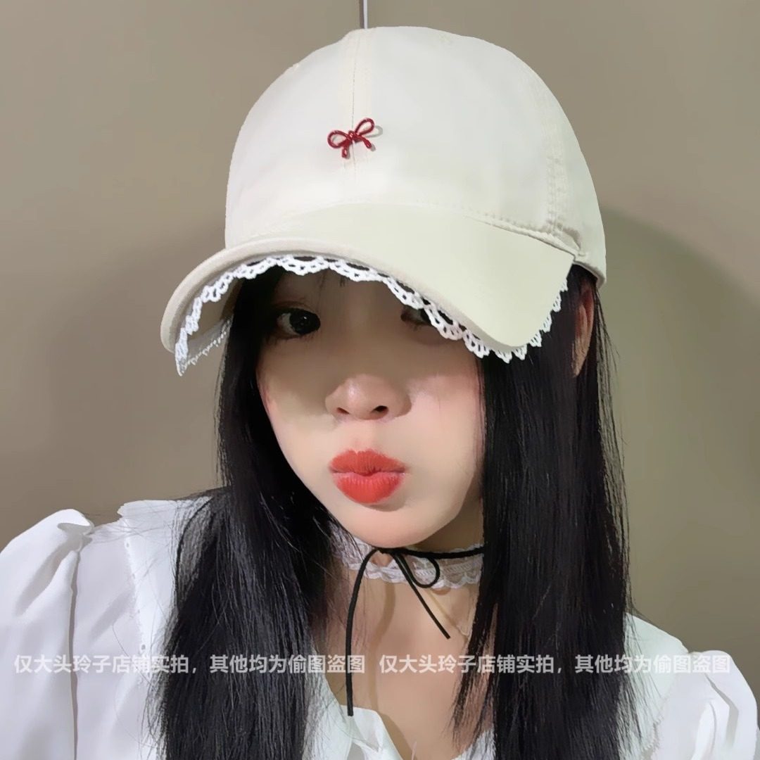 蕾丝边精致金属小蝴蝶结棒球帽女