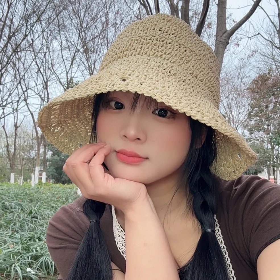 蕾丝系带女渔夫帽春夏季遮阳帽子