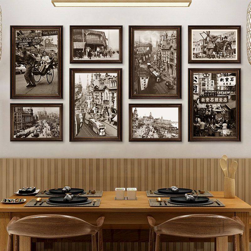 老上海城市建筑风景装饰画老照片摄影复古怀旧民国风饭店餐厅挂画