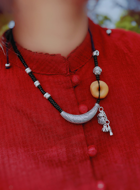 民族风蜜蜡平安扣弯管棉麻衣服