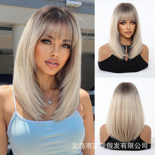 跨境电商夏季热销款清爽假发女全头套齐肩发渐变欧美风bobo全头套