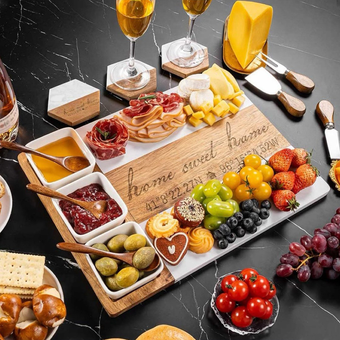 定制奶酪芝士刀套装相思木砧板面包板木制大理石奶酪黄油刀叉案板