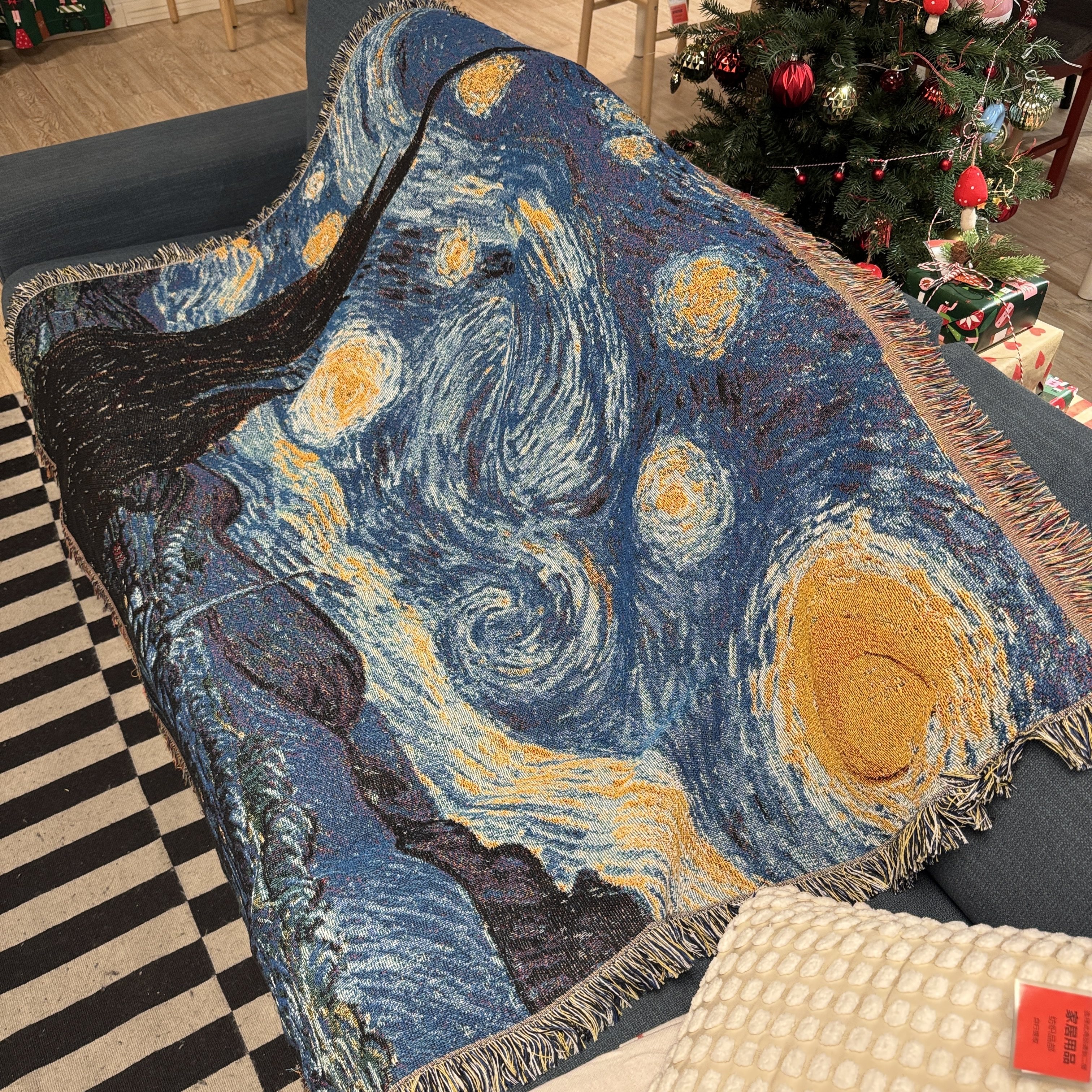 复古色梵高星空毛毯沙发毯沙发巾挂毯装饰毯布艺地毯