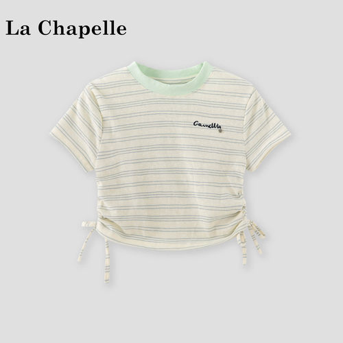 La Chapelle【拉夏贝尔】夏季时尚女童新款百搭条纹短袖T恤LD3052