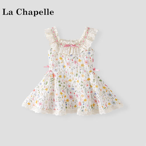 La Chapelle【拉夏贝尔】时尚夏季甜美女童吊带碎花连衣裙LD2664