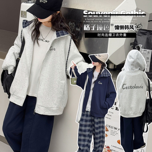 女童秋冬休闲外套2026新款洋气春装女孩连帽卫衣棒球服初中生卫衣