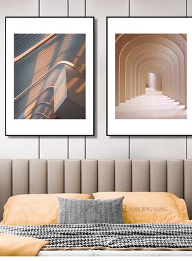 卧室床头画二联暖色壁画建筑艺术酒店宾馆挂画会所挂画双联装饰画