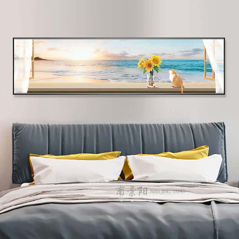 卧室床头画风景装饰画客厅挂画民宿晶瓷防水壁画海边蓝色风景轻奢