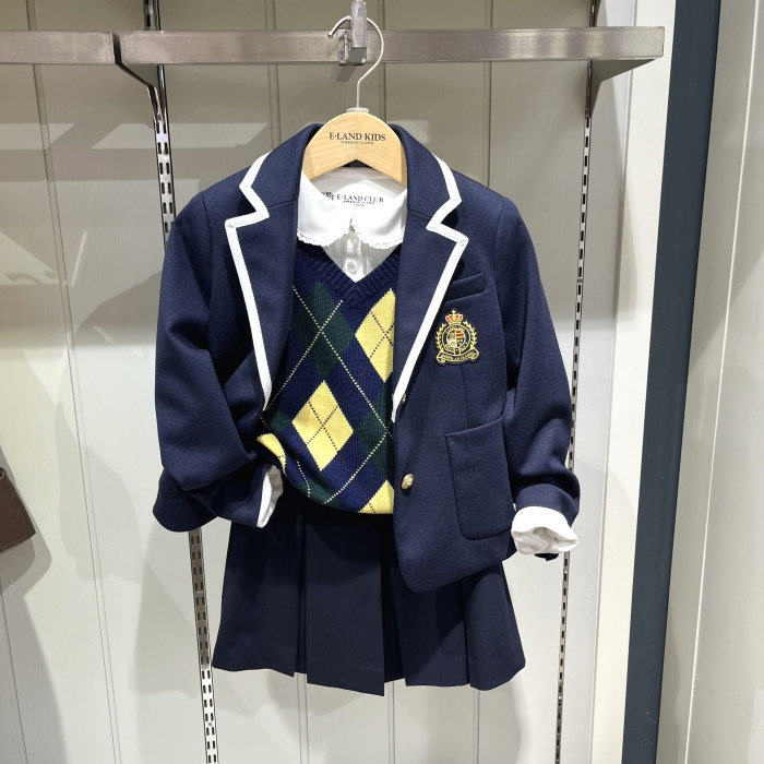 Elandkids衣恋童装正品26冬女童学院风徽章西装外套 EKJKG4921B