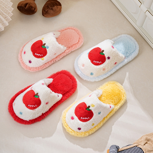 儿童冬季棉拖鞋女童新款苹果毛绒冬季拖鞋宝宝室内居家防滑保暖