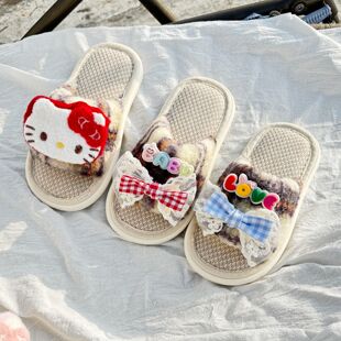 儿童亚麻拖鞋春秋季女童可爱萌室内防滑幼儿园小女孩宝宝棉麻拖鞋