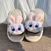 地板亲子 防滑居家女孩四季 女童可爱动物城兔朱迪亚麻拖鞋 儿童春季