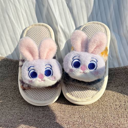 女童可爱动物城兔朱迪亚麻拖鞋儿童春季防滑居家女孩四季地板亲子