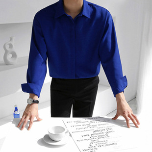 新款 韩版 男士 春季 衬衫 宽松休闲纯色衬衣免烫高级感寸衫 长袖