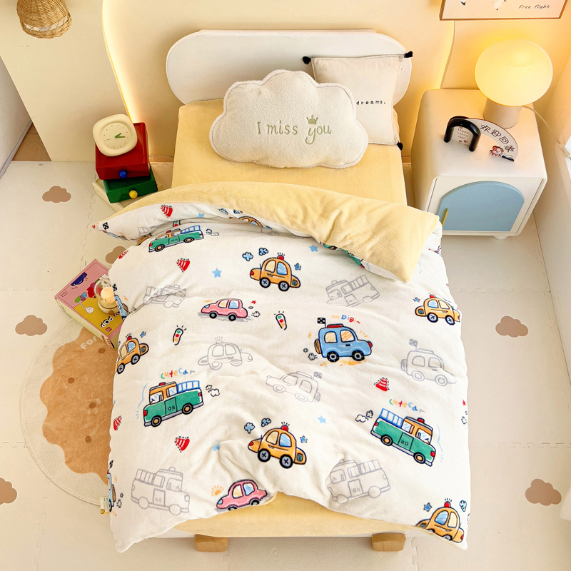 儿童牛奶绒被套120×150珊瑚绒幼儿园冬季加厚双面绒卡通单人被罩