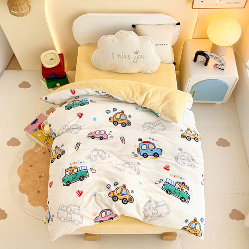 儿童牛奶绒被套120×150珊瑚绒幼儿园冬季加厚双面绒卡通单人被罩