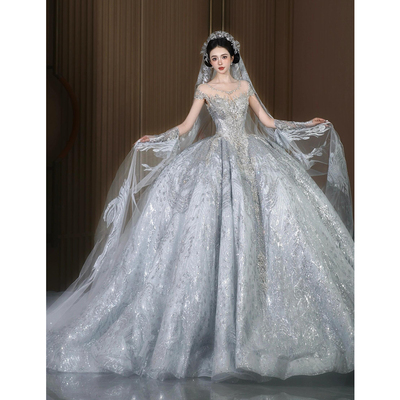 法式一字肩高定款婚纱女2026新款