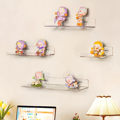 透明亚克力免打孔架厨房卫生间隔板收纳置物架墙上悬壁挂式置物架